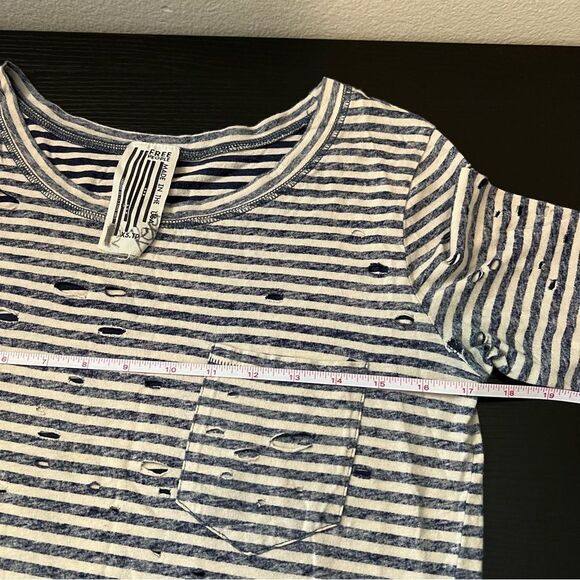 ✨ Free People Tommy Tee Striped Distressed Tunic Tee Shirt Oversized Holes XS - Picture 10 of 11